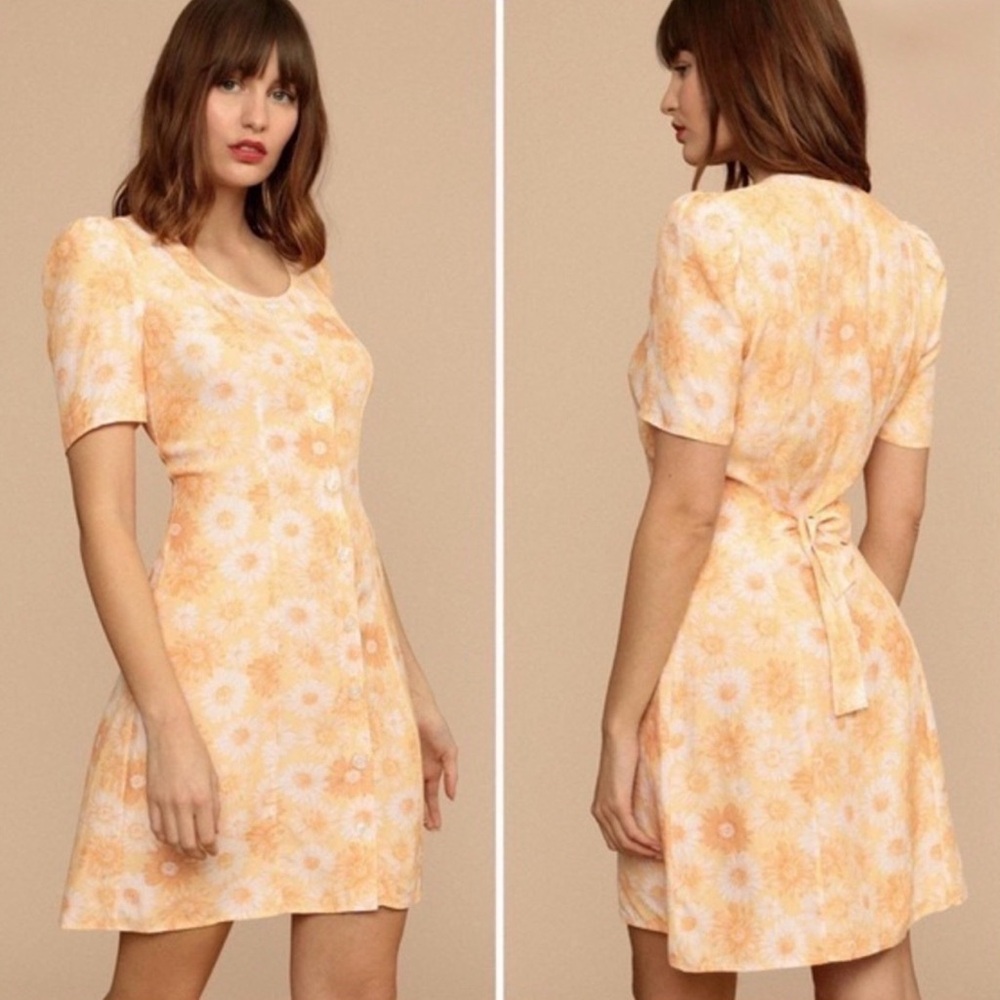 ROUJE MATHY YELLOW FLOWER PATTERN MINI FITTED FLARED DRESS SIZE EU 36/US S